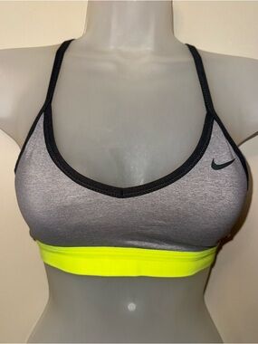 Nike Heather Gray Sports Bra with Neon Yellow Band